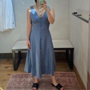 spaulding linen dress reformation REFORMATION Spaulding Ruffled Floral-Print Linen Midi Dress